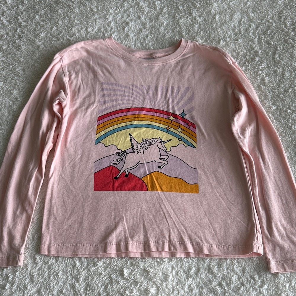 Hanna Andersson girls size 10 pink long sleeve knit shirt with rainbow unicorn
